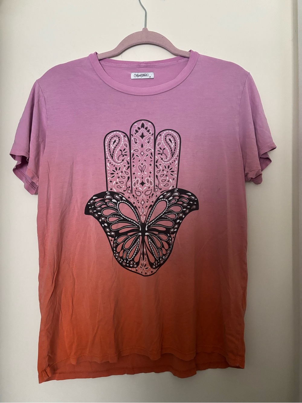 Lauren Moshi Pink to Orange Hamsa Butterfly Tee